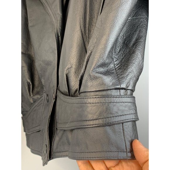 80s VTG Suzies Black Moto Leather Jacket Large Dolman Snap Crop Insulated 6729 - Picture 8 of 16